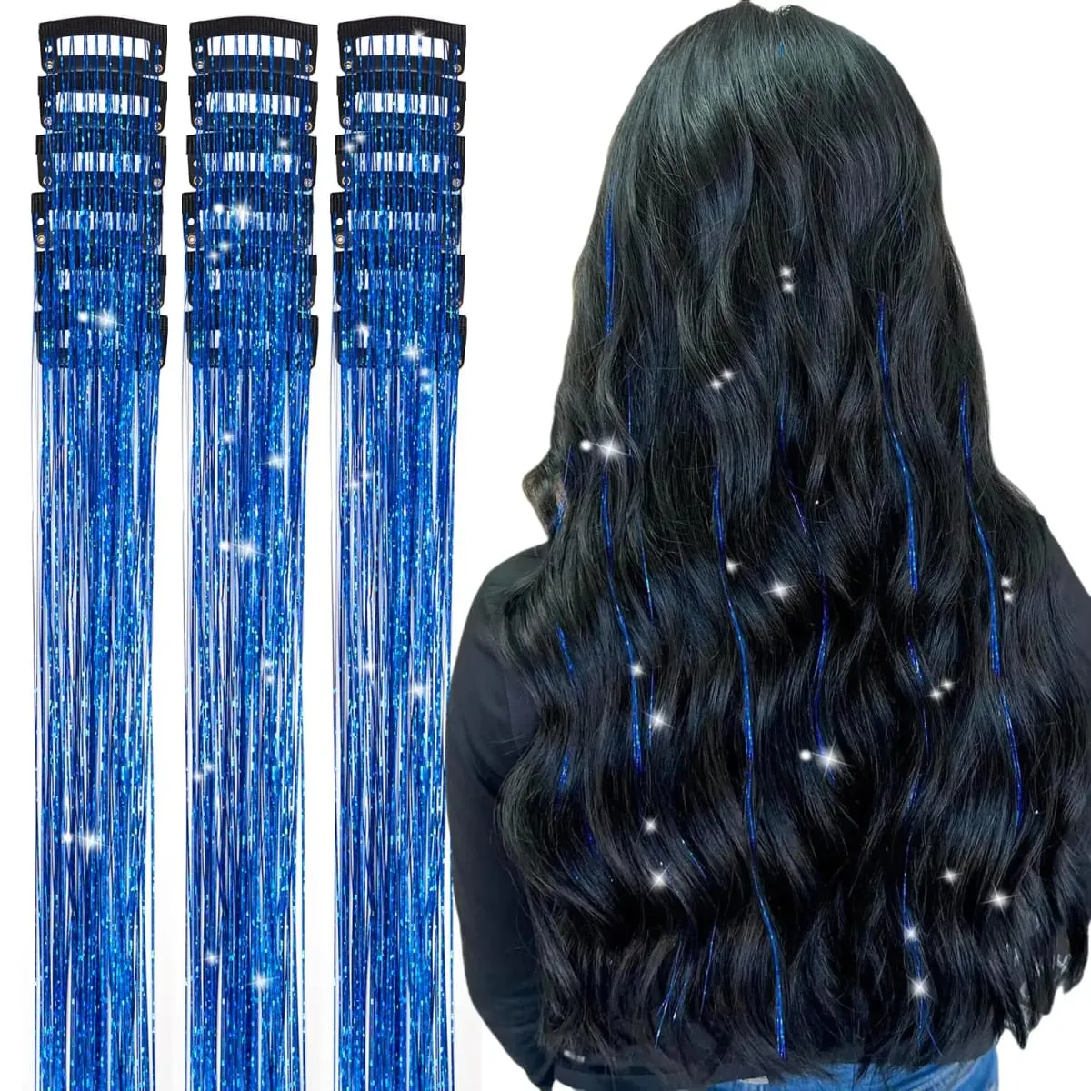 Επεκτάσεις μαλλιών 20 ιντσών Glitter Tinsel με κλιπ σε 6 τμχ/Σετ συνθετικό κλιπ σε Sparkle Fairy Hair Αξεσουάρ για Γυναικεία Παιδιά