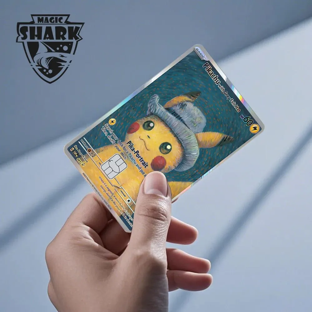 Magic Shark Mew Charizard EX Eevee Gengar Pikachu TCG Αυτοκόλλητο με ολογραφικό δέρμα λέιζερ για τραπεζική πιστωτική κάρτα