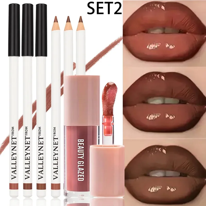 4 τμχ/σετ Συνδυασμός χειλιών: 3 τεμ. Matte Lip Liners + 1 Lip Oil ματ μακράς διαρκείας αδιάβροχο βελούδινο τέλειο για καθημερινό μακιγιάζ — image 4