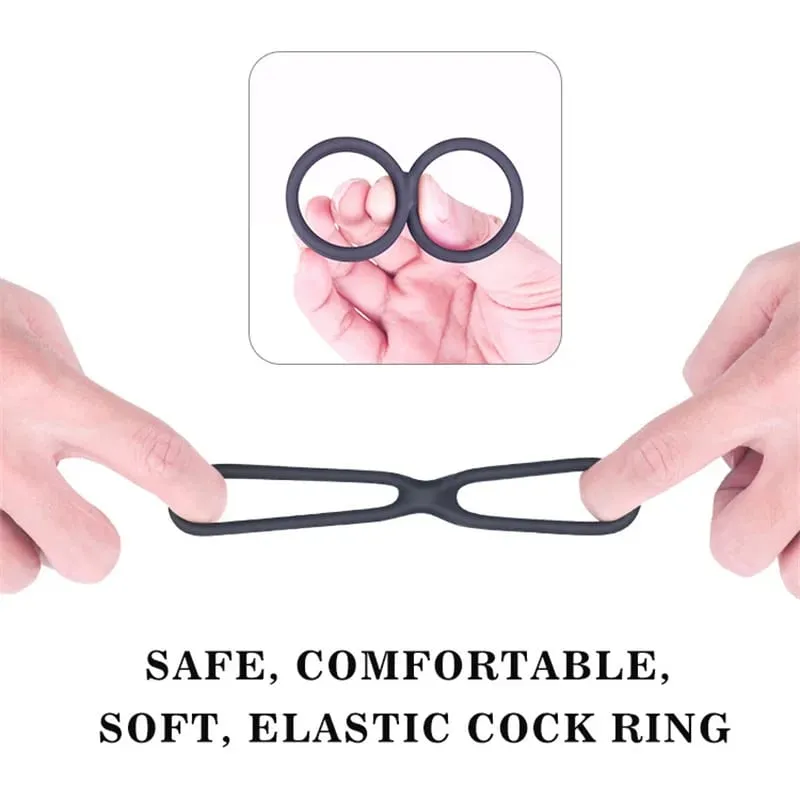 Safe Silicone Black Male Rings Double Cockring Delay Premature Ejaculation Penis Ball Loop Lock Adult Sex Toys Product for Men — image 2