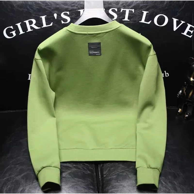 Spring Autumn Men's Trendy Simple Casual Print All Match Sweatshirt Y2K Streetwear Round Neck Long Sleeve Loose Pullover Hoodies — image 3