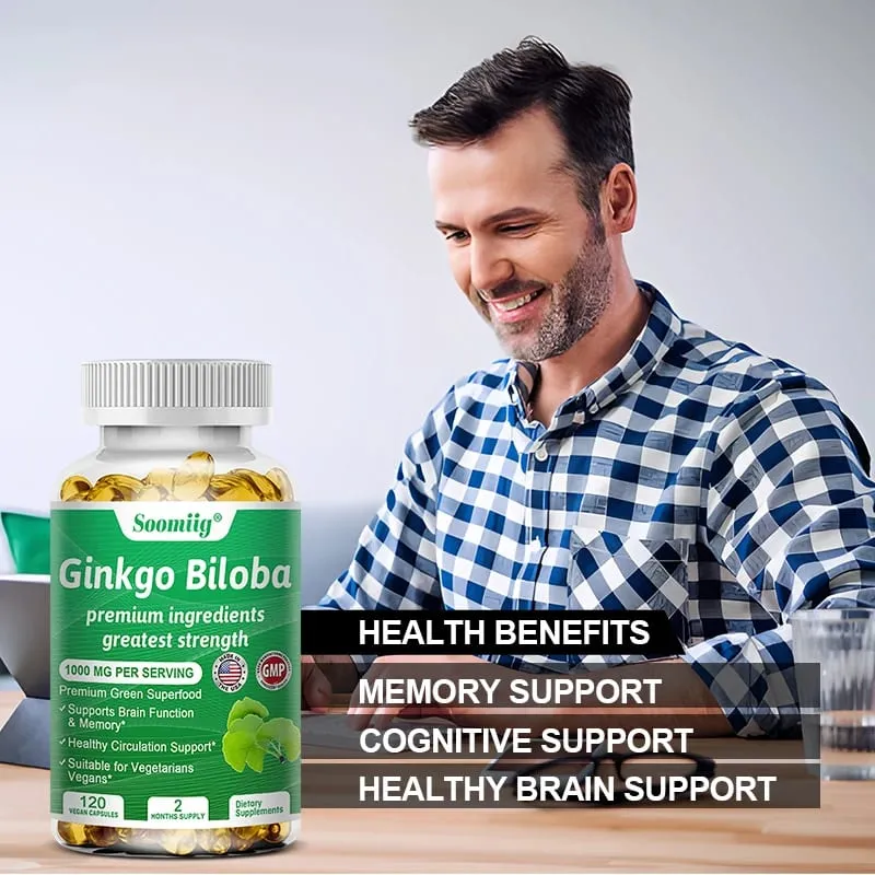 Ginko Biloba Capsules - Brain Supplement for Memory and Focus - Ginkgo Biloba Supplements for Good Vision