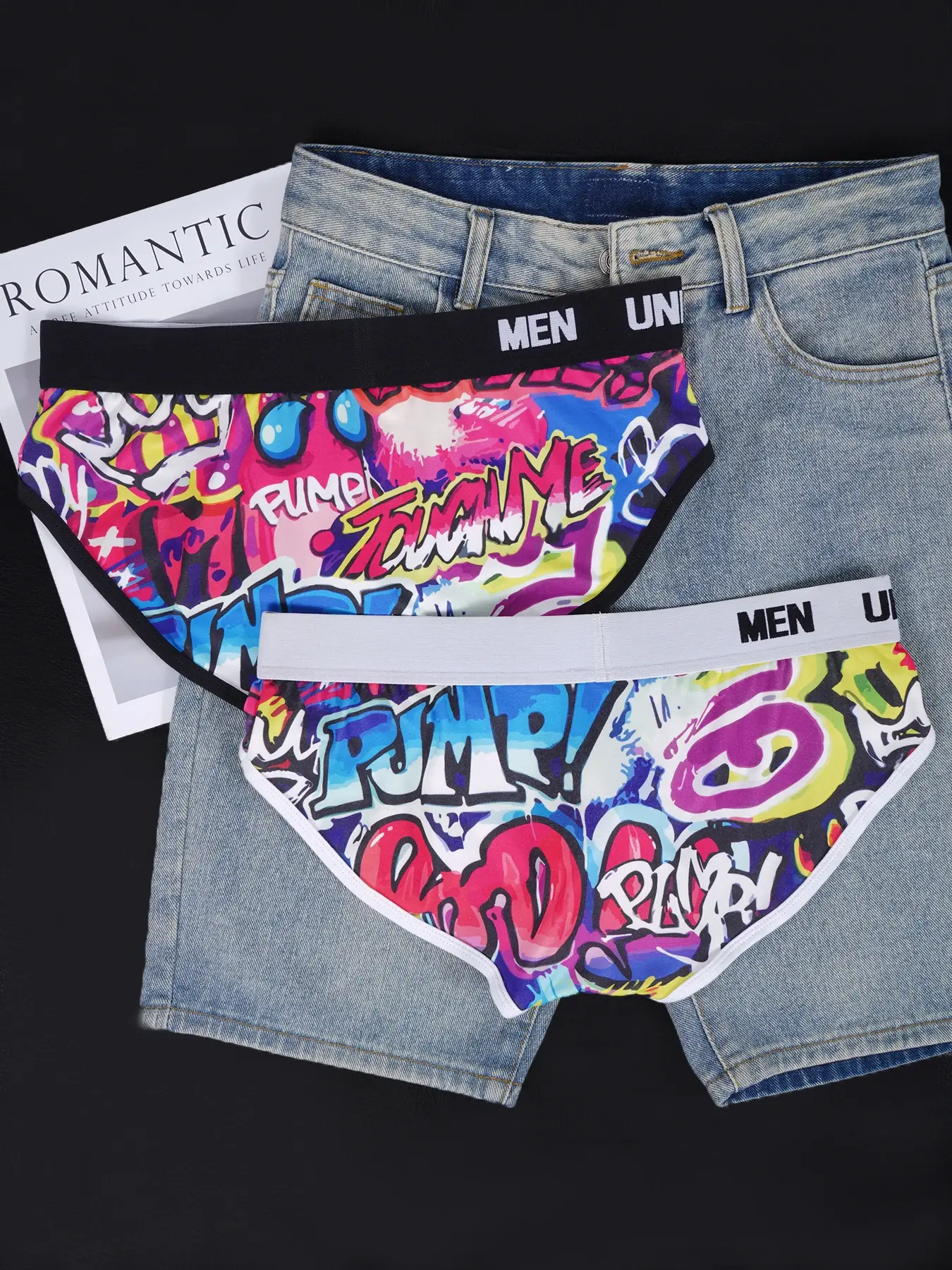 Men’s Graffiti Print Triangle Underwear Elastic Waistband Ice Silk Breathable Underwear 3256811822635074