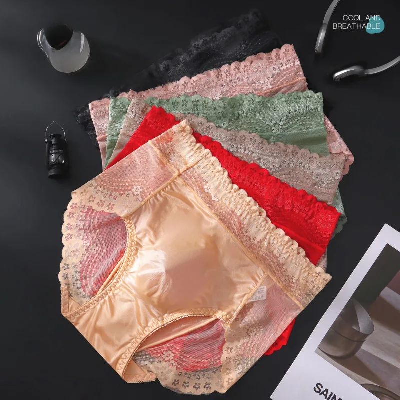 Flower Lace Mesh Hollow Out Sexy Men's Underwear Ice Silk Breathable Seamless Thin Triangle Pants Soft Traceless Male Briefs