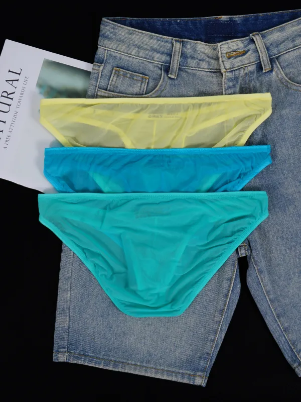1 PCS Men's Ice Silk Ultra-Thin Cooling Mesh Sheer Briefs, Independent U Convex Pouch, Slim Fit Barely-There Daily Underwear