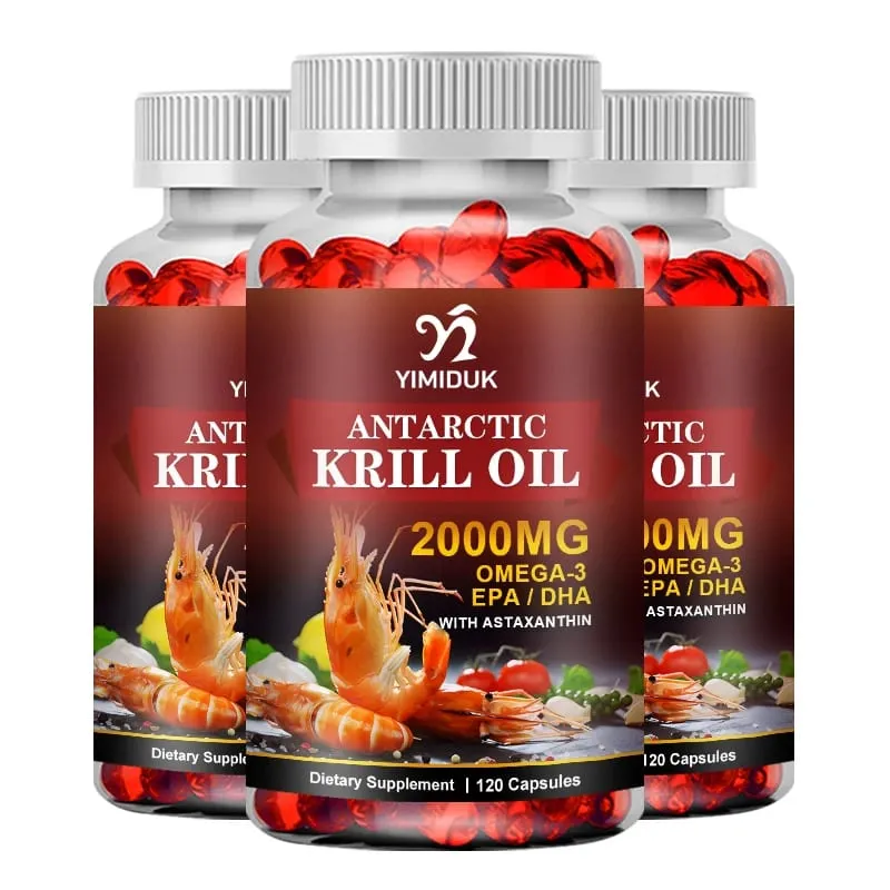 Antarctic Krill Oil 2000mg 120 Capsules Omega-3 EPA DHA with Astaxanthin Supplement Sourced from Red Krill Maximum Strength