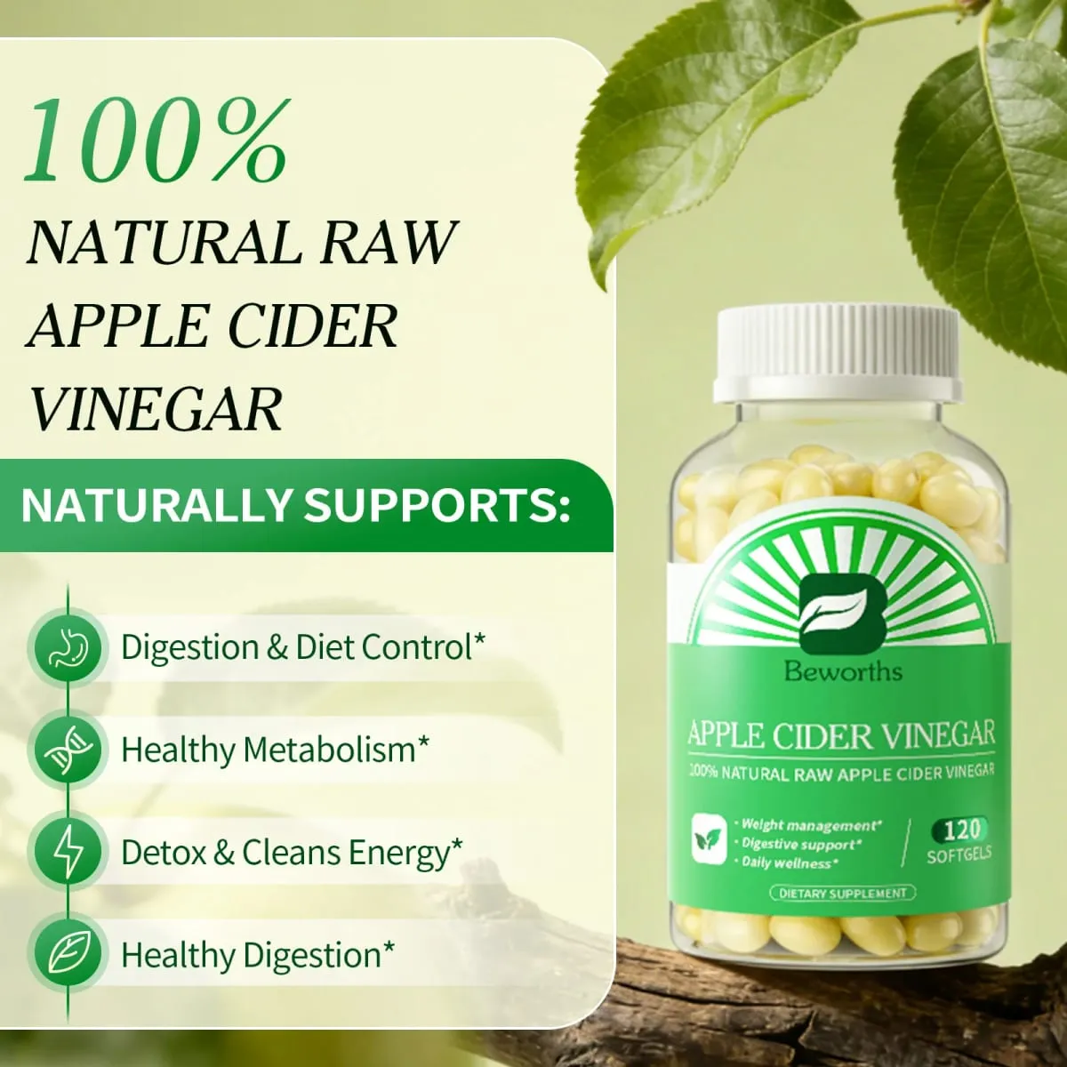 HOT 2Pcs Night Weight Loss & Apple Cider Vinegar Capsules for Digestion Detox Immune-Powerful Cleanser & Appetite Suppressant