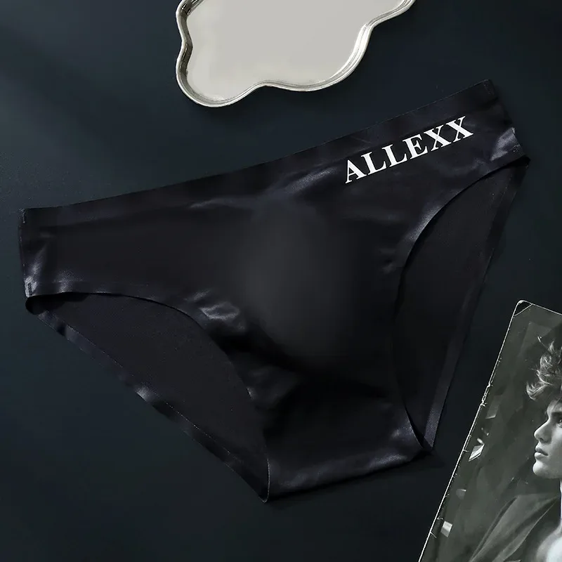 Men's Seamless Ice Silk Briefs Sissy Convex Pouch Panties Ultra-thin See Through Lingerie Underpant Elastic Low Rise Underwear