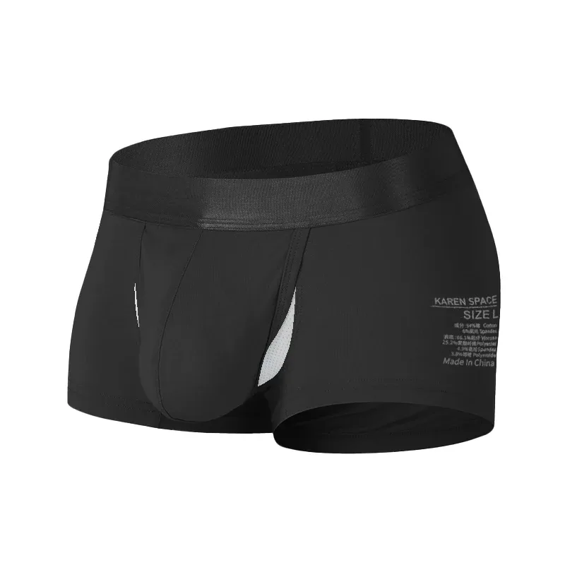1Pcs Open Front Underwear Men Ice Silk Sexy Men's Boxer Shorts Panties Breathable Pouch Bulge Underpants Male