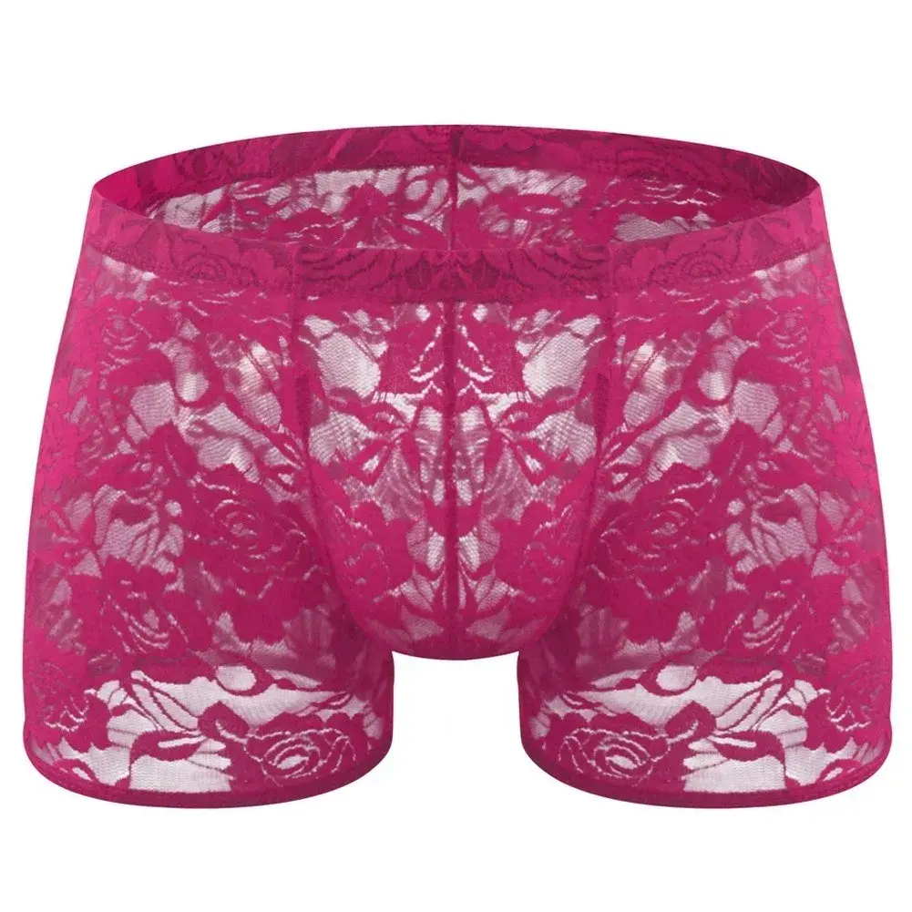 Men See Through Lace Boxer Shorts Bulge Pouch Low Waist Underwear Solid Panties Elastic Waist Breathable Transparent Underwear — image 6