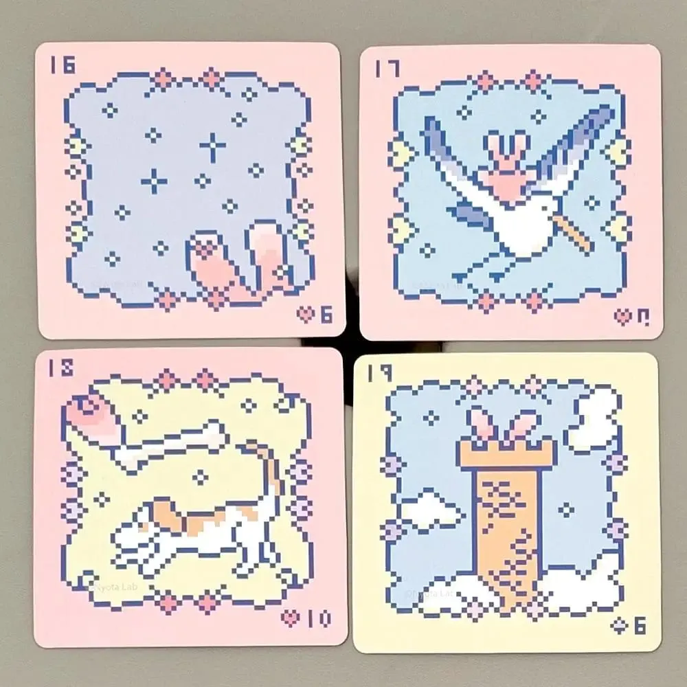 Kawaii Pixel Art Pinkish Lenormand Deck - 42 Cute Rabbit Oracle Cards 7x7cm for Divination Square Mini Deck Rembossed Cardstock