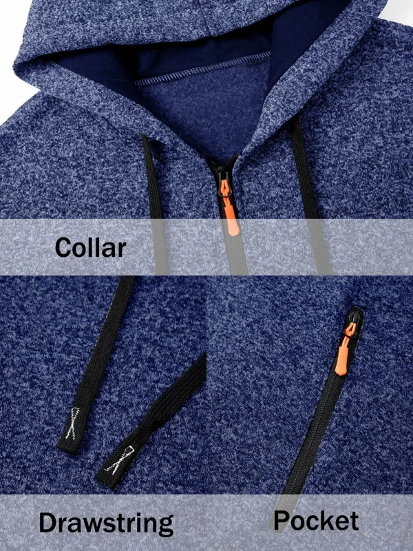 2Pcs 세트 남성 중간 길이 전체 지퍼 후드 자켓 양털 안감 따뜻한 코트와 Drawstring 후드 & 지퍼 포켓 캐주얼 겉옷 가을 겨울 데일리웨어