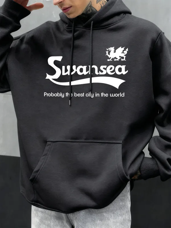 Swansea De Beste Stad Brief Ontwerp Herfst Mannen Hoody Pocket Hoodie Casual Fleece Zachte Truien Hiphop Kleding Losse Tops