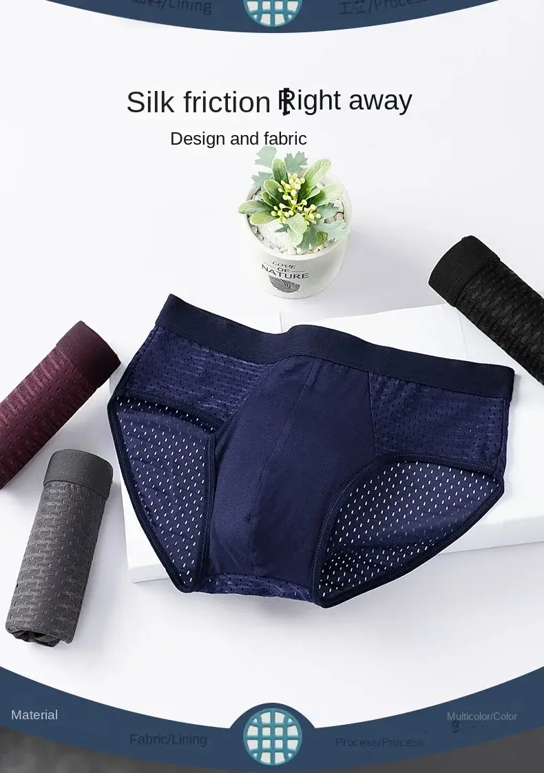 Homens sólidos verão roupa interior de seda gelo boxershorts cuecas respiráveis ​​roupa interior de fibra de carbono de bambu anti-bacteriano oco calcinha