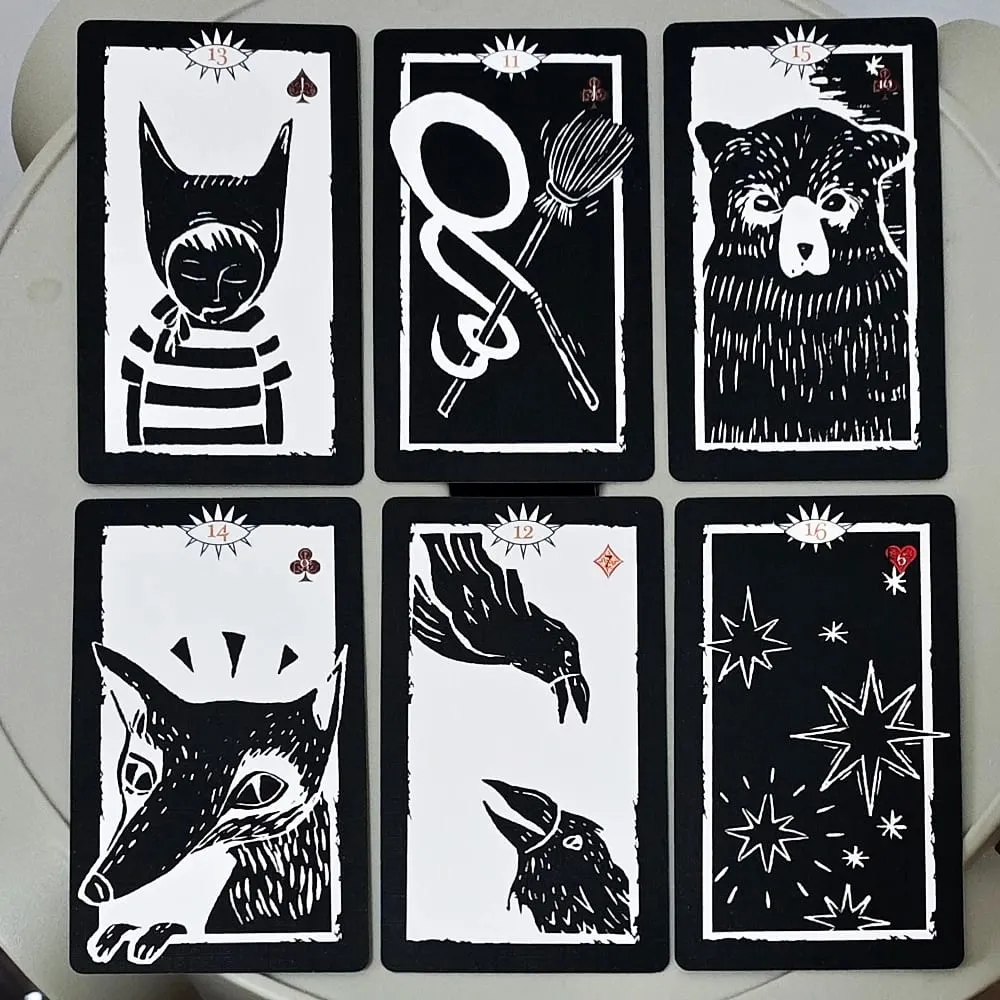 Gulliver Lenormand Oracle Deck 10,3*6cm - 36 Cards Minimalist Black & White Linocut Art