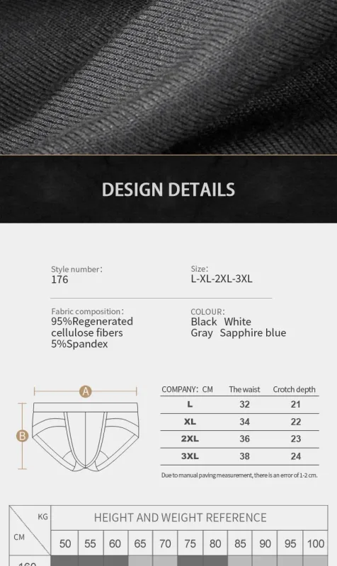 5PCSMen's three-piece briefs with U-shaped pouch, modal fabric, breathable, summer youth low-rise bottom pants