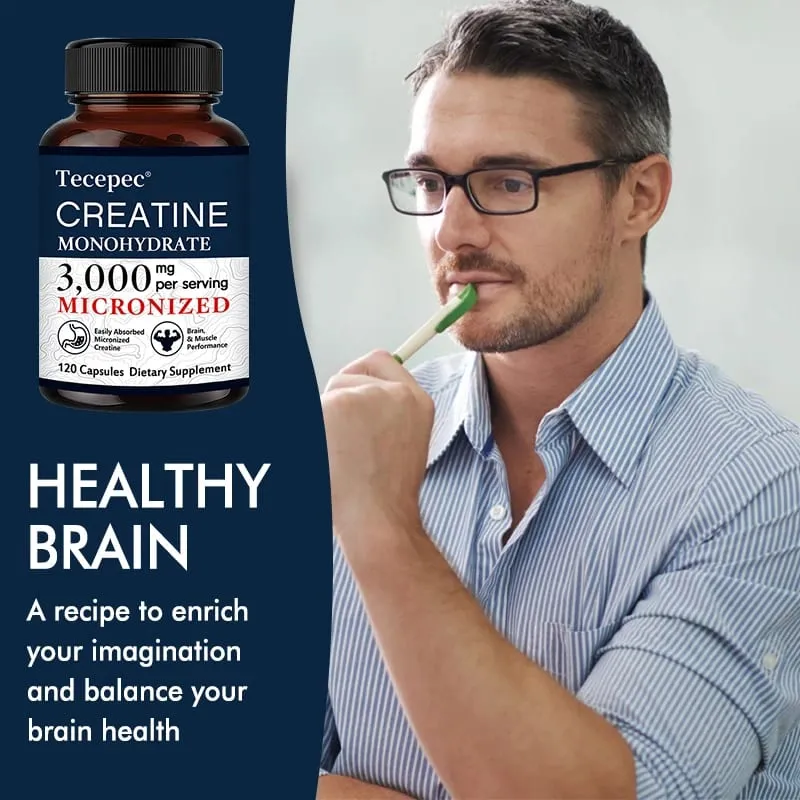 Creatine Monohydrate 3000 mg Capsules Supports Pre-Workout and Healthy Muscles Focus & Memory Easy to Absorb Easy to Swallow