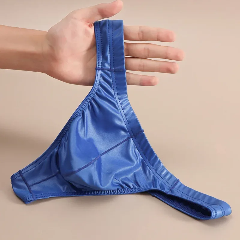 Men Faux Leather Sexy Sissy Briefs G-string Thong T-Back Large Pouch Soft Very Hot Lingerie Underwear For Man Unisex Panties