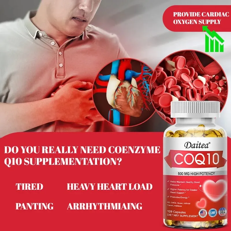 Coenzyme Q10 Capsules High Concentration Vegetarian Supports Blood Circulation Stress Health and Physical Energy Antioxidant