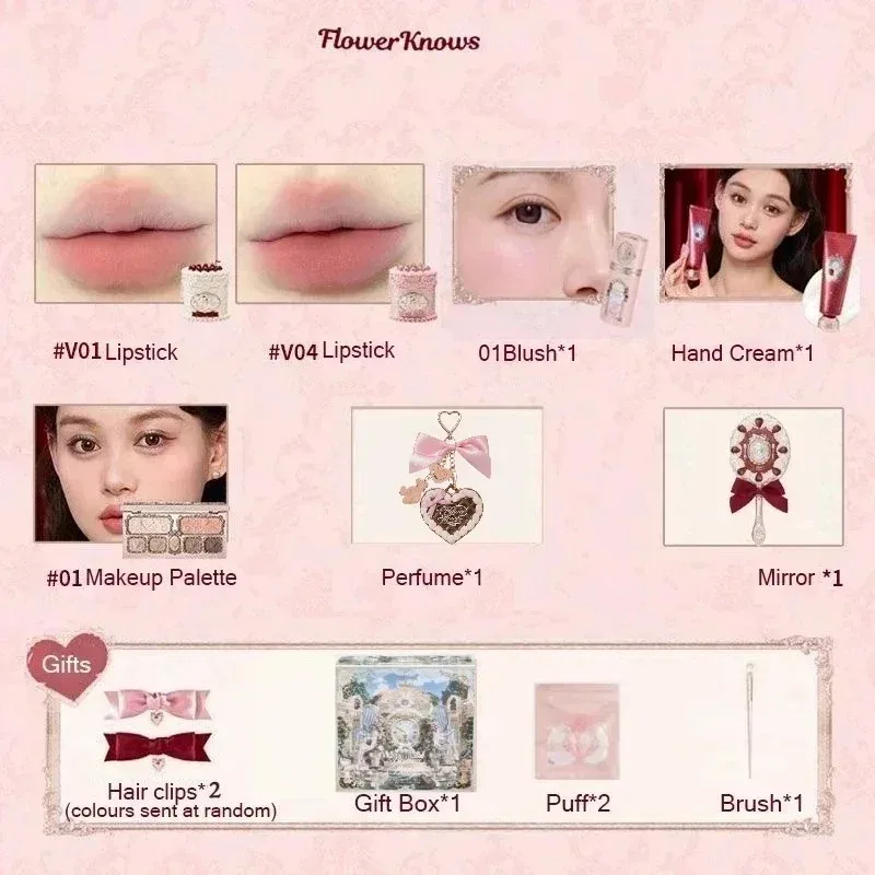 Flower Knows Shells Pearl Eyeshadow Essence Lip Honey Blush Cheek Makeup Depan 11 buah set