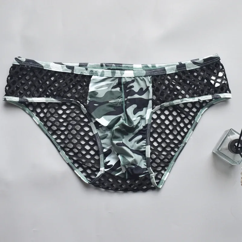 Man Underwear Mens Sexy Briefs Underpants Sissy Panties Camouflage U Pouch Hombre Slips Mesh Breathable Men's Lingerie Cuecas