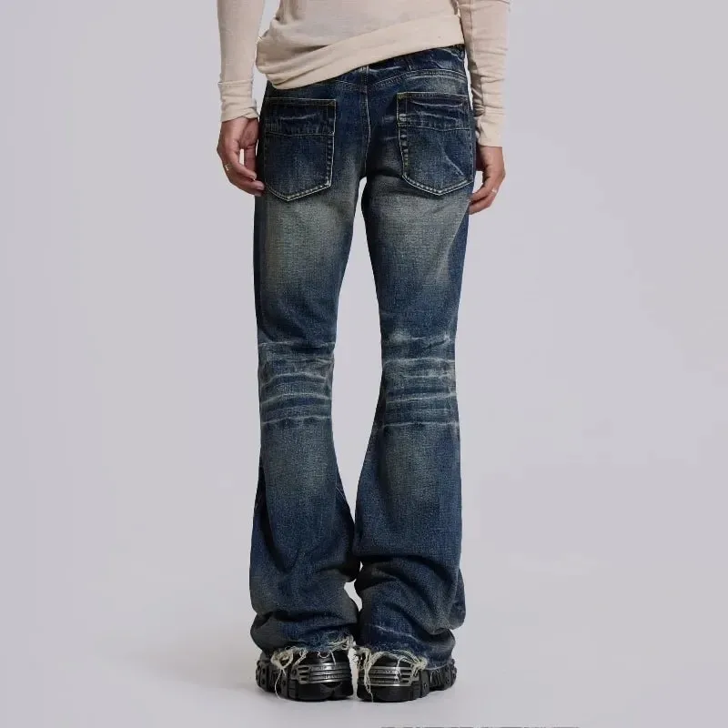 Y2K Mid Blue Flared Jeans Washed Men Women Bootcut Jeans Gothic High Street Unisex Streetwear Φαρδύ παντελόνι με φαρδύ πόδι — image 3