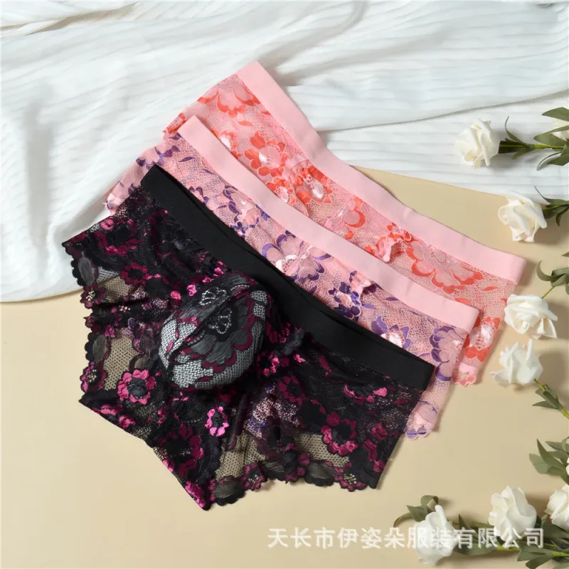 Lace Sexy Underwear Smooth Mens Pouch Panties Perspective Thin Floral Man Briefs Temptation Mesh Low Rise Breathable Underpants — image 7