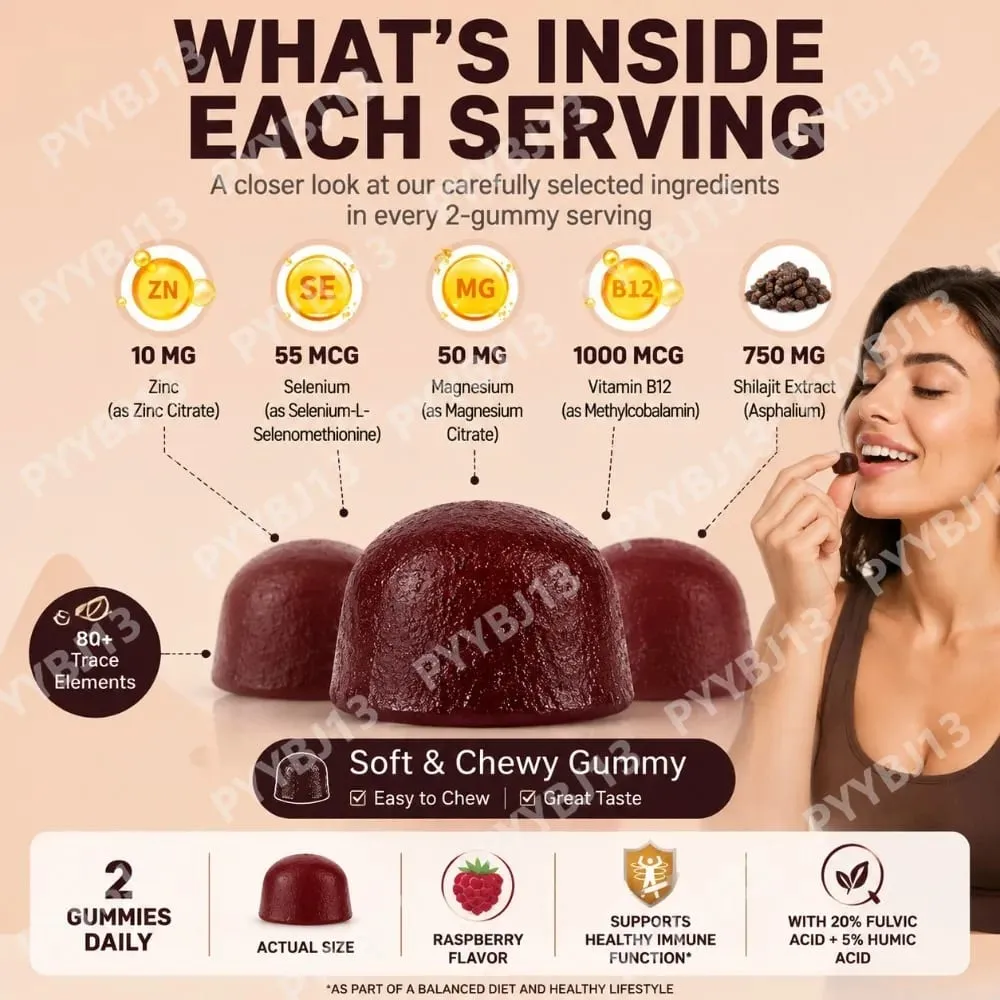 Shilajit Gummies 60 Gummies Συμπλήρωμα ορυκτών Himalayan με Fulvic Humic Acid Zinc Selenium Magnesium for Immunity Energy