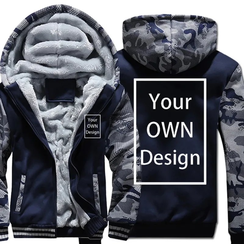 Customized Pattern Logo Diymen Zipper Pocket Coat Fashion Hoodie Casual Loose Jacket Unisex Winter Thicken Warm Clothing — image 7