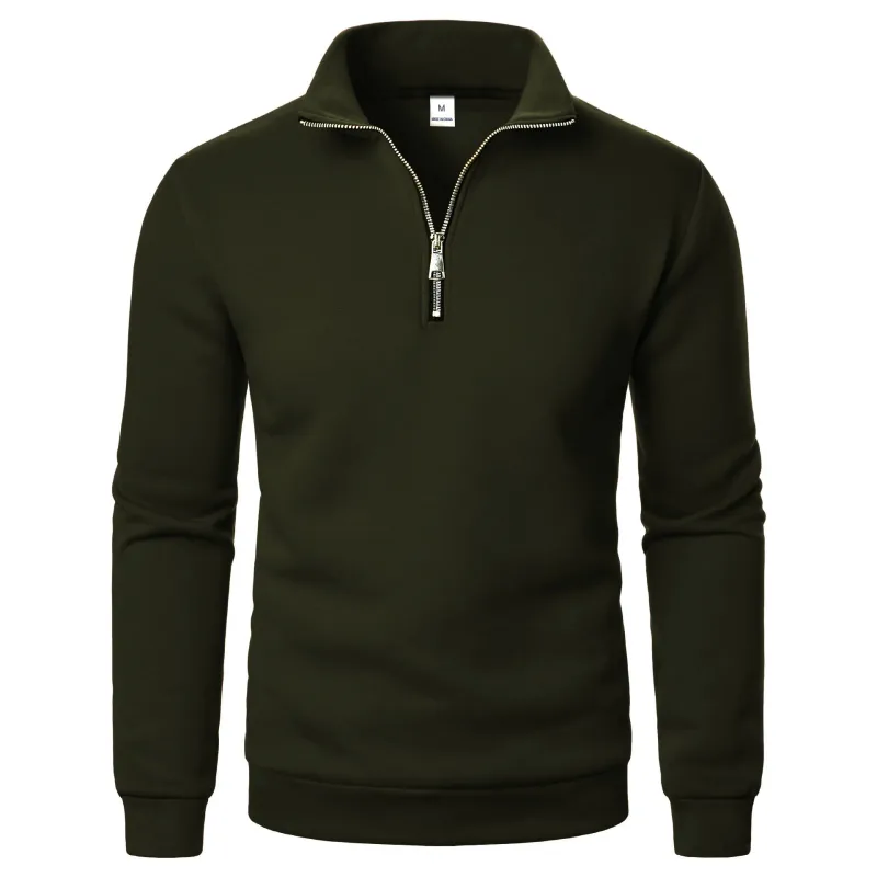 Printemps automne nouveau décontracté demi fermeture éclair col montant sweat tendance Simple mince hommes pull à manches longues hauts hommes sweat