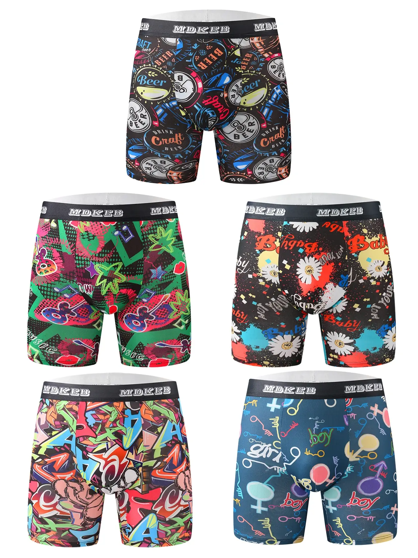 On parçalı karışık erkek grafiti desenli uzun boxer külotları, nefes alabilen ve rahat, yüksek elastikiyetli uzun boxer külotları, boks — image 2