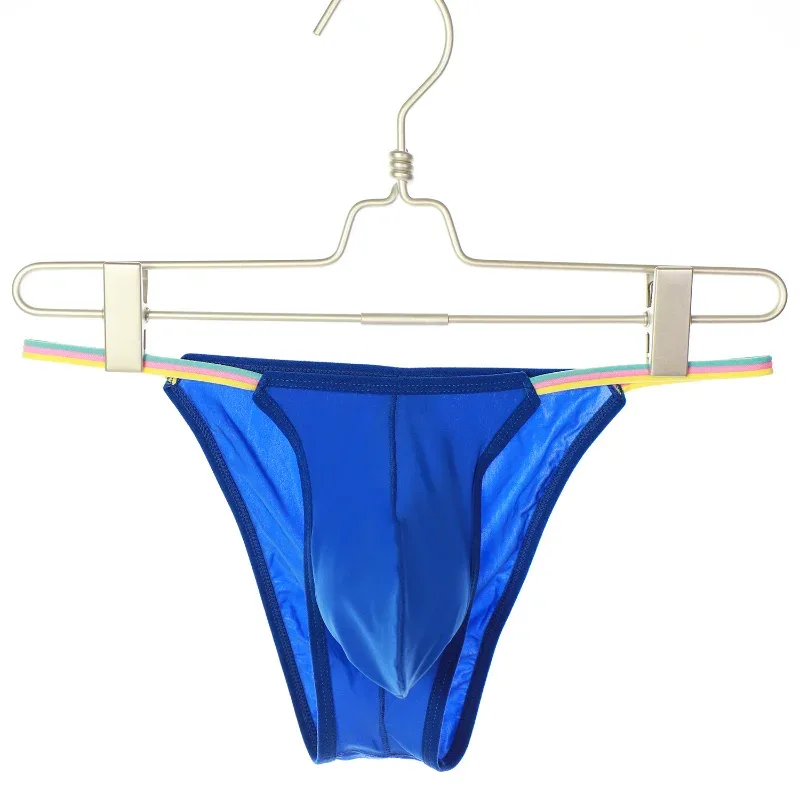 Men Low Waist Panties Bikini Underwear Ice Silk Wet Translucent U Convex Pouch Lingerie Underpants Thin High Fork String Homme — image 1