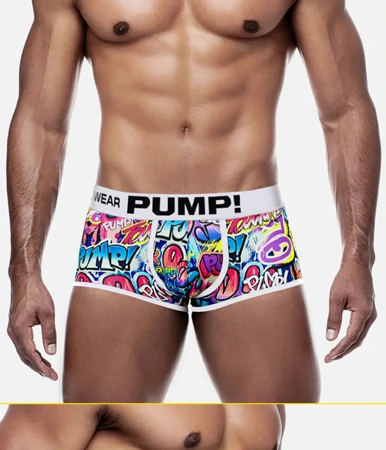 1PCS Men's Cotton Nylon Blend Boxer Briefs All-Over Graffiti Print Wide Elastic Waistband Non-Tight Fashion Sport Underwear