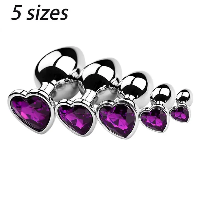 5 Sizes Stainless Steel Crystal Heart Anal Plug Removable Butt Plug Stimulator Prostate Massager Anal Sex Toys Dildos — image 15