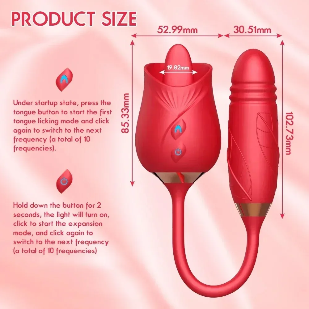 Rose Licking Vibrator for Women Telescopic Dildo Powerful Thrusting Vagin Massager Tongue Clitoris Stimulation Adult Sex Toys