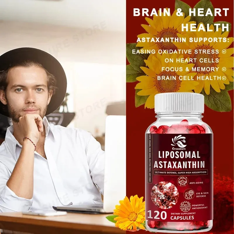 24 MG Liposomal Astaxanthin Capsule - Relieve Eye Fatigue Improve Sensitive Skin Restore Muscle Function Enhance Immunity