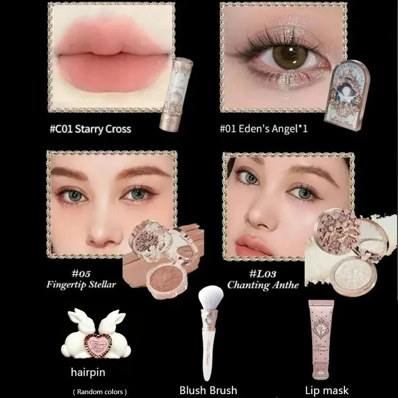 Flower Knows Little Angel Collection קופסת מתנה צללית סומק קרם שפתון מט ערכה מלאה הכל