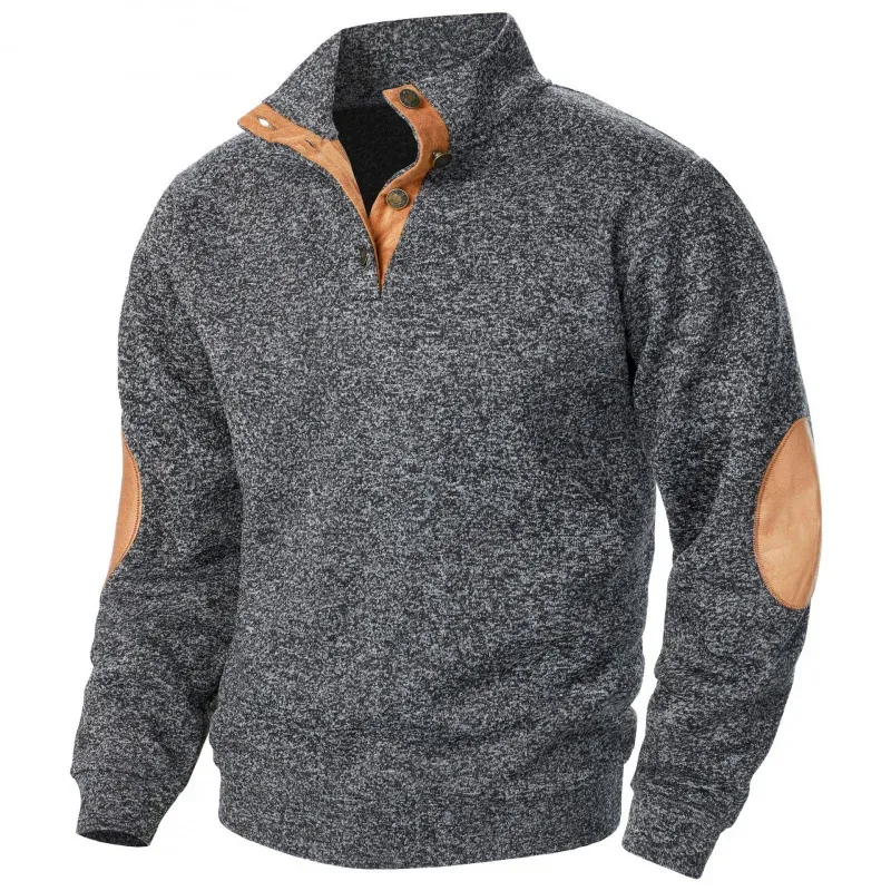 Sweter Musim Gugur Pria Hoodie Warna Kontras Perca Kerah Berdiri Pulover Vintage Botton Down Pria — image 10