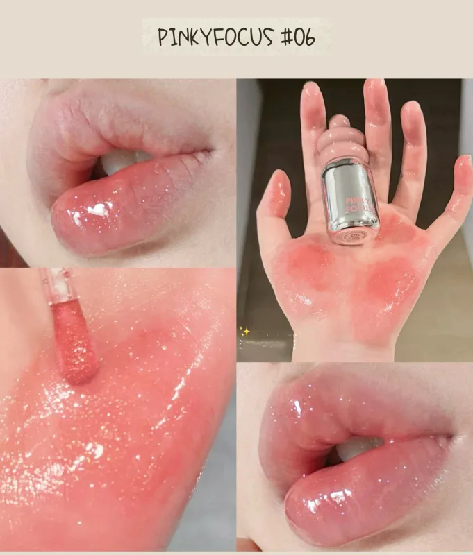 Pinkyfocus Clear Gloss Lip Oil Ενυδατικό γυάλινο φινίρισμα Μη κολλώδες γυμνό σκιά Ιδανικό για στρώσεις για να φωτίζουν τα χείλη