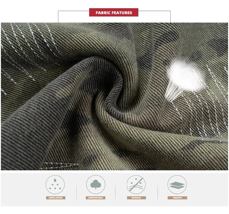 Farmer Férfi és női terepszínű patchwork mosott lyuk kivitelű farmer 2025ss — image 9