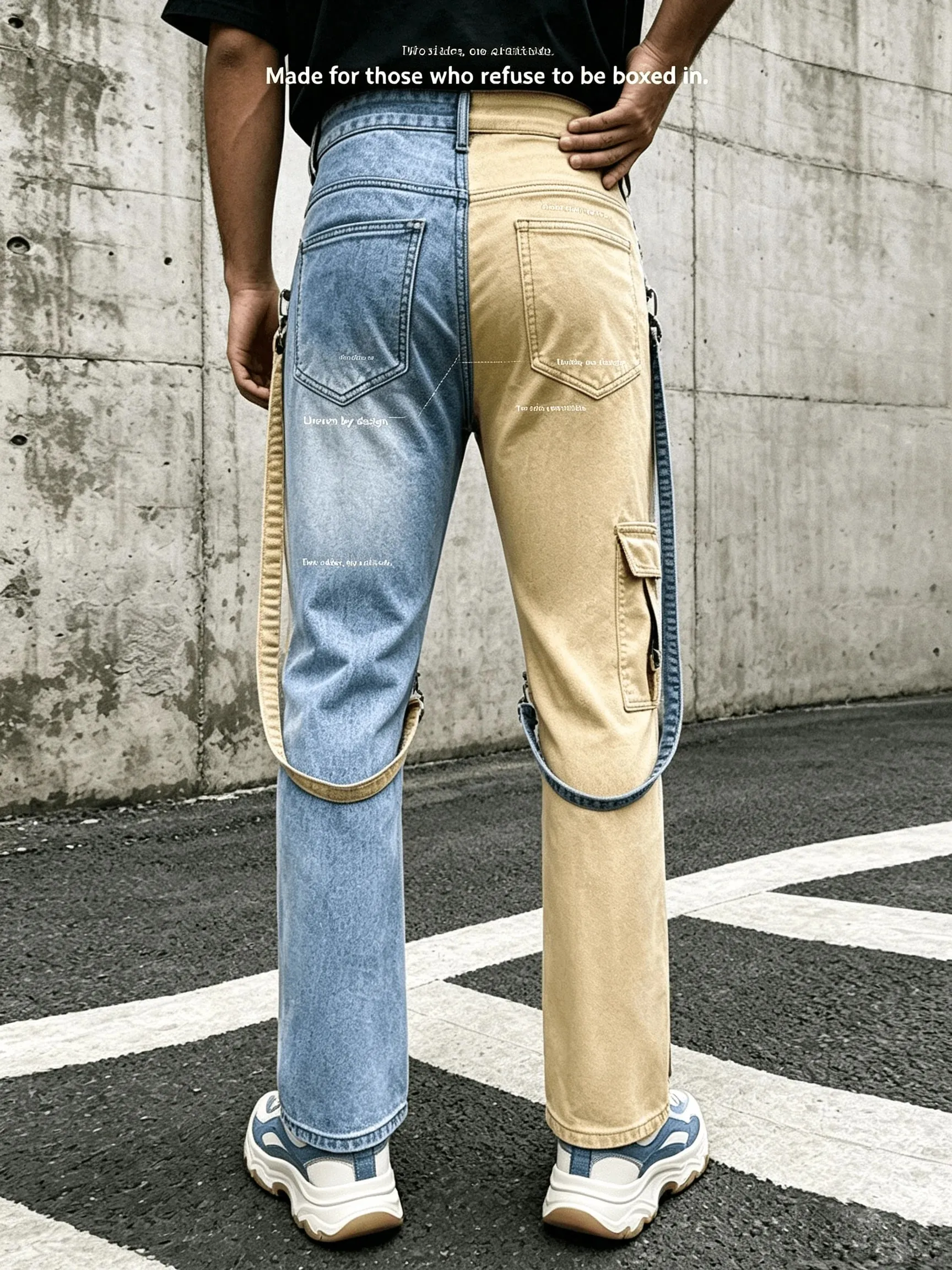 Y2K Jeans for Men Techwear Retro Cargo Pants Flared Bootcut Jeans Contrast Color Splicing Strap Streetwear Denim Trousers — image 2