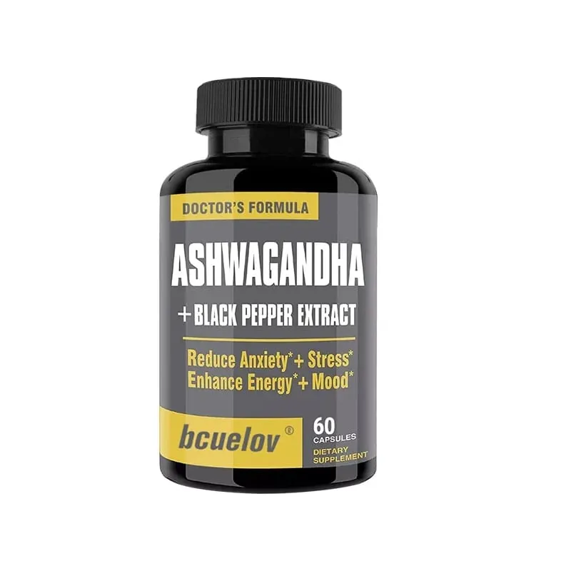 Ashwagandha + Black Pepper Extract Capsules Helps Improve Energy and Mood Reduce Anxiety and Stress Promotes Nerve Health
