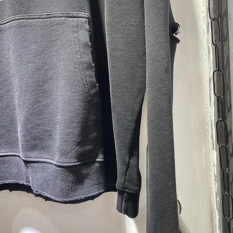 Nouveau surdimensionné PALY sweat à capuche pour homme femme lavé noir endommagé meilleure qualité décontracté Vintage Cardigan Zip sweats — image 18