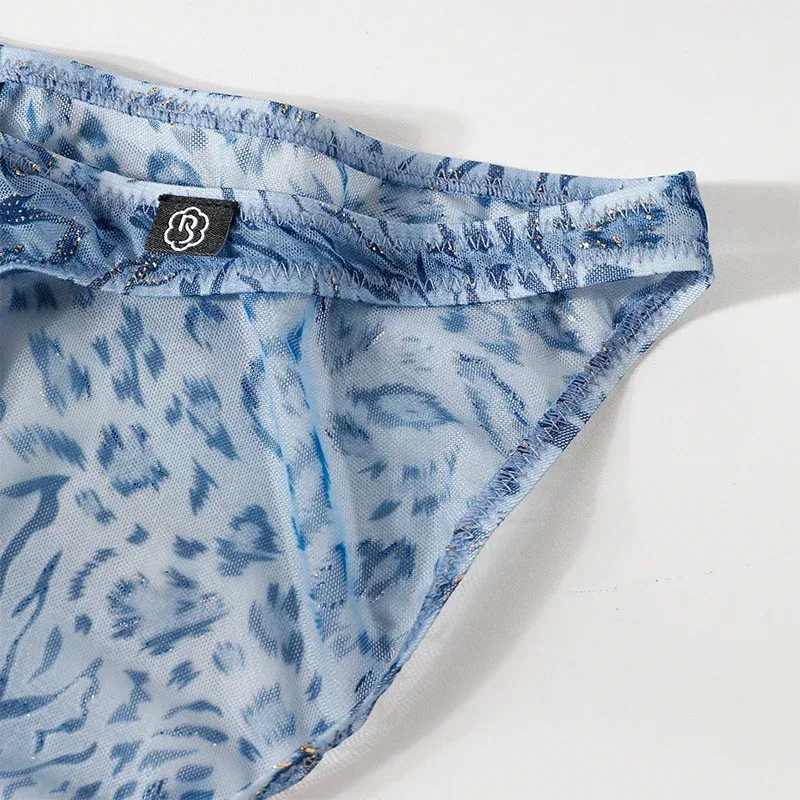 Men Leopard Printed Mesh Underwear Ice Silk Thin Breathable Low Waist Quick Dry Cool Summer Mens Briefs Panties
