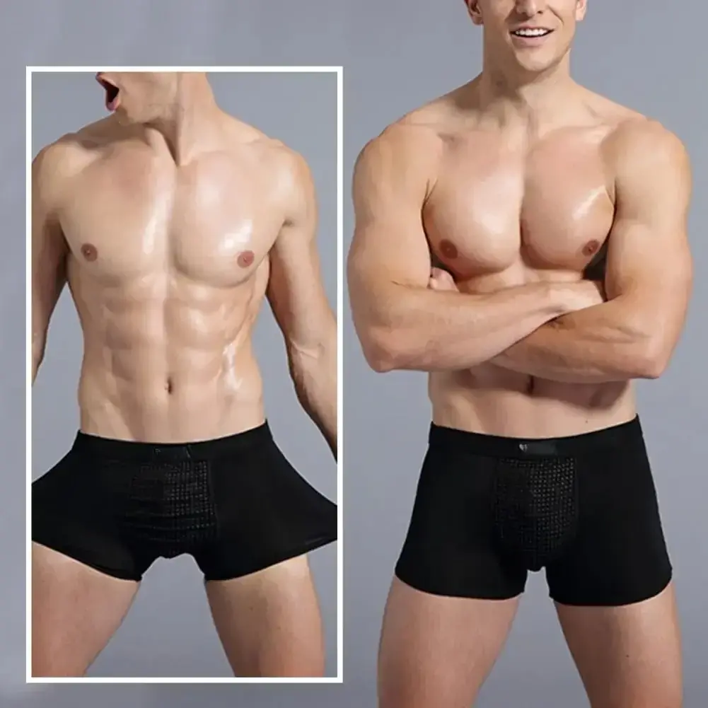 Men Boxers Sweat Absorption U Convex Magnetic Physiological Underwear Massage Solid Color Plus Size Men Underpants Inner Wear Cl