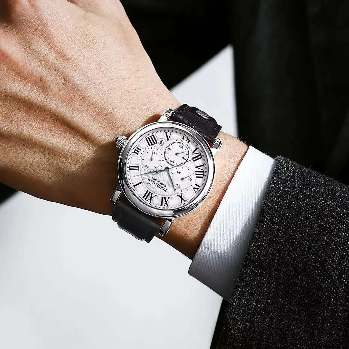 Luxury Quartz Men Wristwatch Chronograph Date Business Male Watch Waterproof Leather Fashion Men's Watches Reloj Hombre