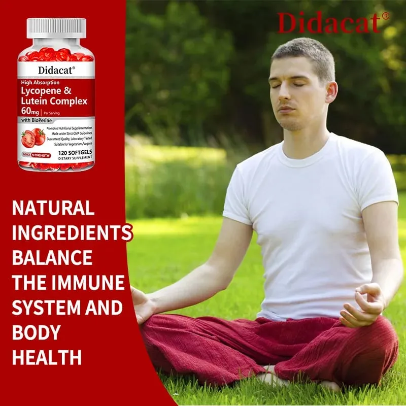 Lycopene & Lutein Complex 60mg Capsules with Bioperine Antioxidant Supports Prostate Heart Eye & Urinary System Health
