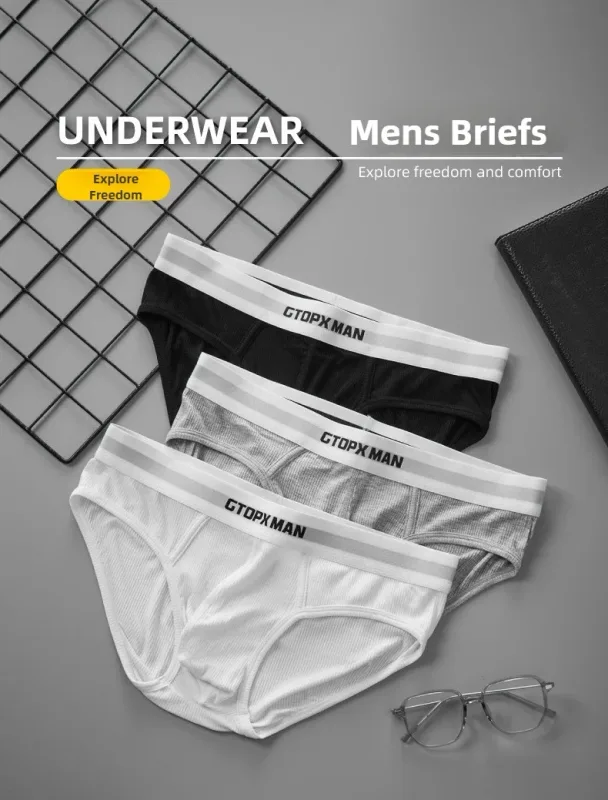 3Pack Summer Single Layer Mens Underwear Low Rise Briefs for Men Elastic Comfort Fit Underpanties Ropa Interior Hombre