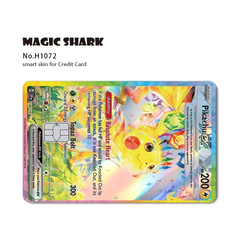 Magic Shark Mew Charizard EX Eevee Gengar Pikachu TCG Αυτοκόλλητο με ολογραφικό δέρμα λέιζερ για τραπεζική πιστωτική κάρτα