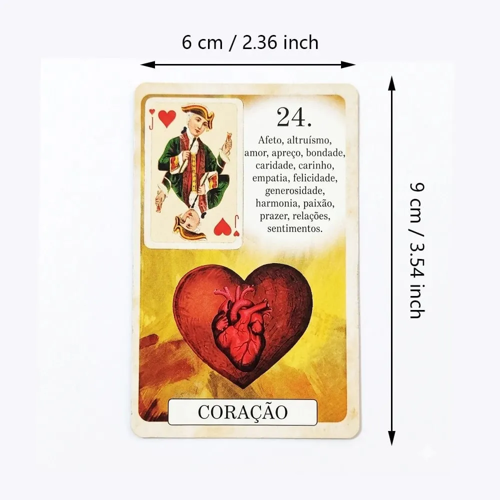 Cardstock בעל תבליט כפול 9*6 ס"מ Classique Lenormand Deck - 37 כרטיסי חיזוי בסגנון וינטג' - מהדורה פורטוגזית קלאסית